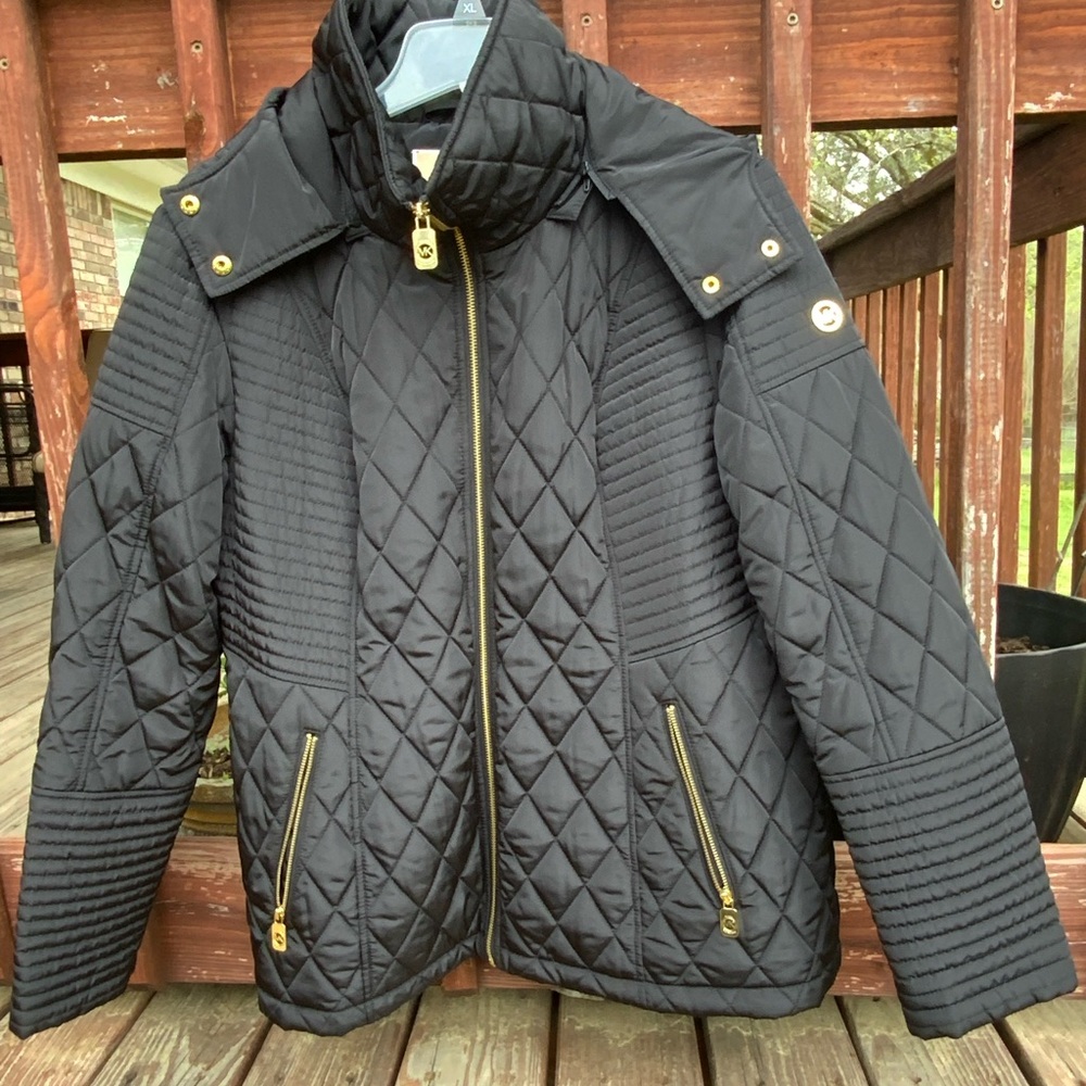 Black Quilted Jacket with Gold Accents
